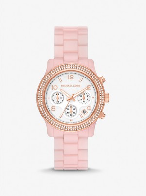 Zegarek Damskie Michael Kors Runway Pavé Rose Gold-Tone and Blush Acetate BLUSH | PL1665YXP