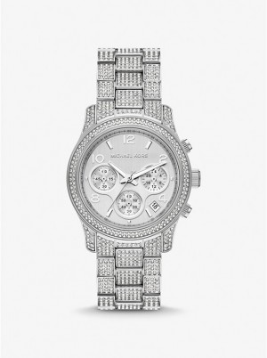 Zegarek Damskie Michael Kors Runway Pavé Silver-Tone Srebrne | PL1666UZA