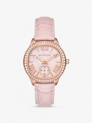 Zegarek Damskie Michael Kors Sage Pavé Rose Gold-Tone and Crocodile Embossed Leather Różowe | PL1671SGH