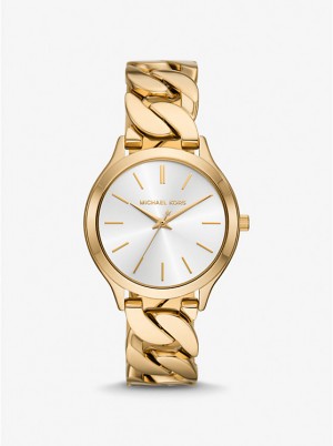 Zegarek Damskie Michael Kors Slim Runway Gold-Tone Curb-Link Złote | PL1673FDK