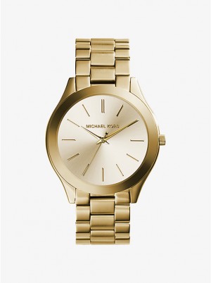 Zegarek Damskie Michael Kors Slim Runway Gold-Tone Stainless Steel Złote | PL1674GSL