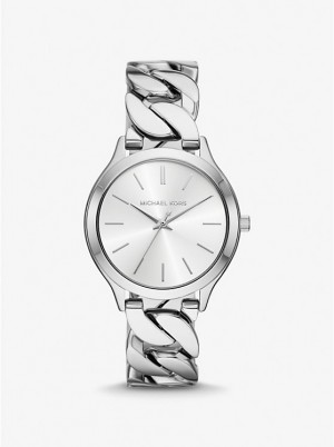 Zegarek Damskie Michael Kors Slim Runway Silver-Tone Curb-Link Srebrne | PL1676JPX