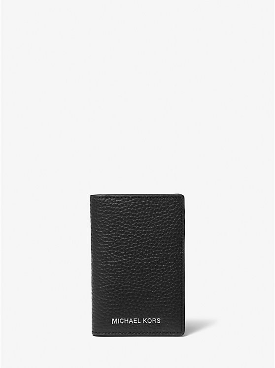 Etui na Karty Męskie Michael Kors Hudson Pebbled Leather Bi-Fold Czarne | PL2156BEG