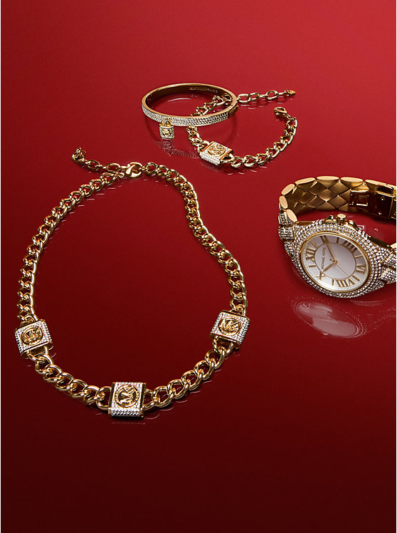 Naszyjnik Damskie Michael Kors Precious Metal-Plated Brass Pavé Lock Trio Złote | PL1565PJK