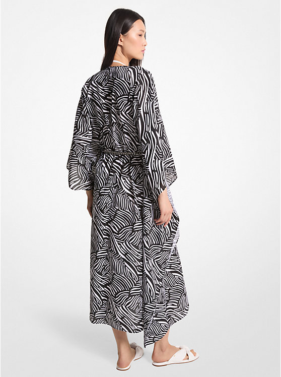 Sukienka Damskie Michael Kors Zebra Organic Cotton Lawn Caftan BLACK/WHITE | PL1347QMH