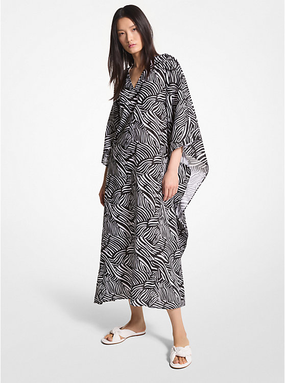 Sukienka Damskie Michael Kors Zebra Organic Cotton Lawn Caftan BLACK/WHITE | PL1347QMH