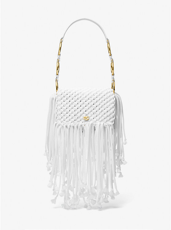 Torba na Ramię Damskie Michael Kors Marissa Medium Hand-Woven Macramé Białe | PL1227JPR